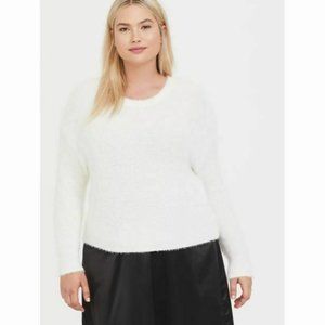 Torrid Ivory Fuzzy Plush Fleece Knit Cropped Pullover Sweater Wom…